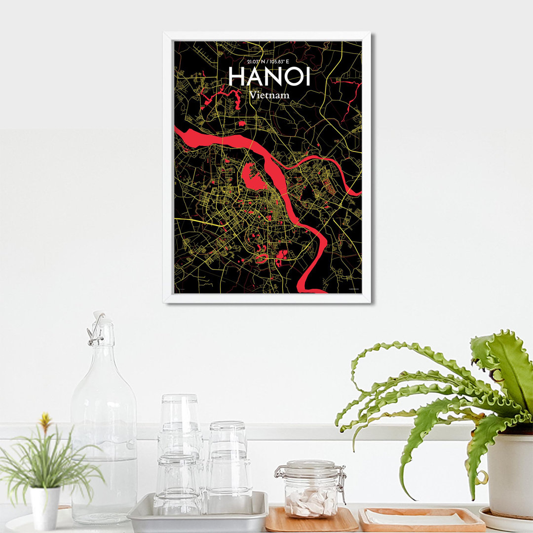Hanoi City Map In Contrast - No Frame Print