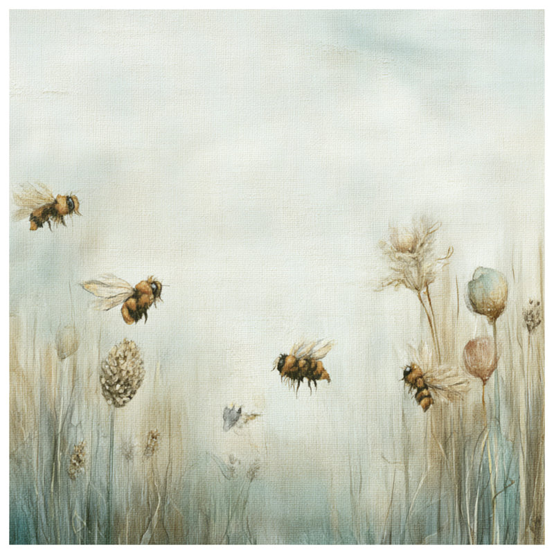 Bees In Meadow Double Sided Throw Pillows, 14 x 14 inches