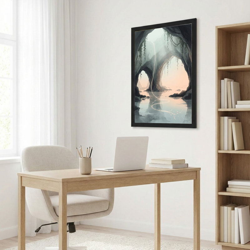 Art mural sur toile noir encadré pour le salon, la chambre à coucher, le bureau ou le vestibule - décoration murale décorative avec grotte mystique
