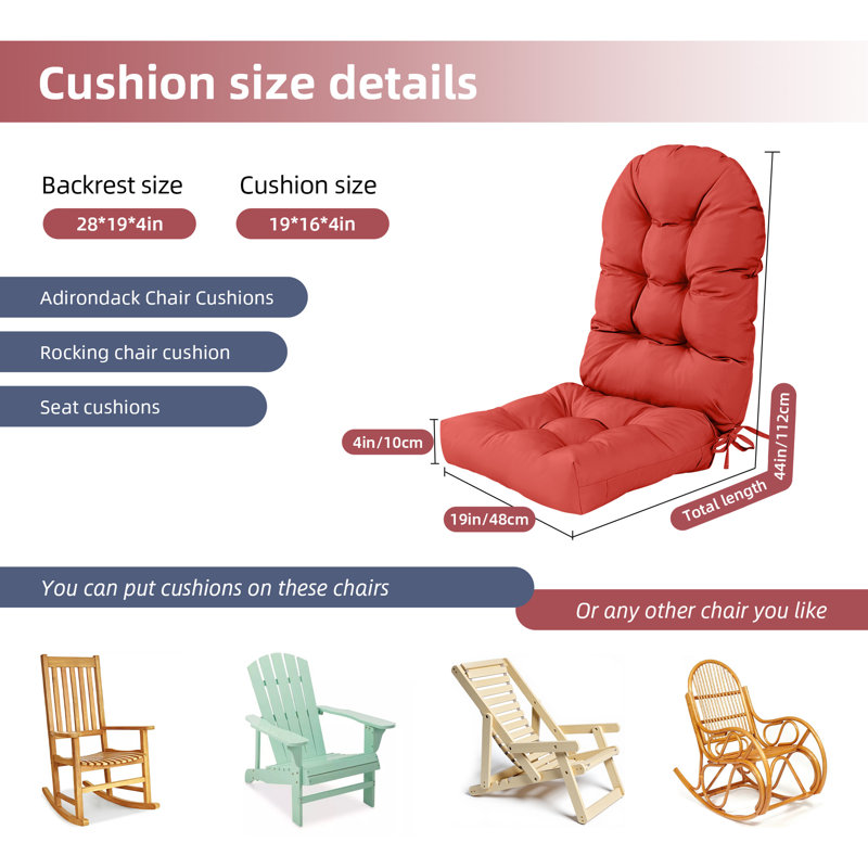 Adirondack Chair Cushion Set - Waterproof Design for Perfect Fit, 4” Thick Comfort & Non-Slip Base, UV Resistant Outdoor Use, 44x19 Inch, Red
