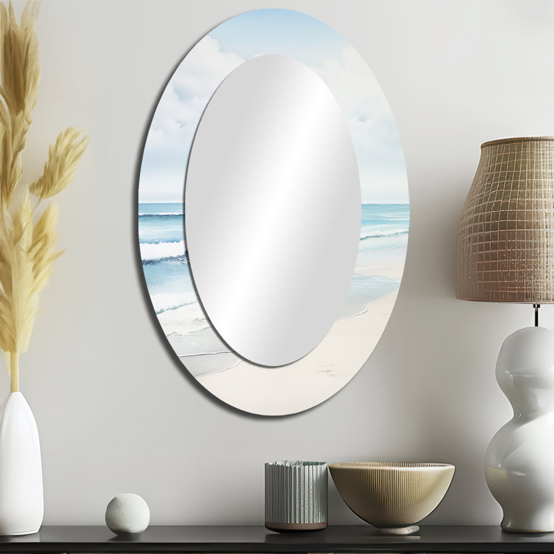 Décoration de plage Beach Tranquil Waters II - Miroir mural ovale bleu, 36 po x 24 po