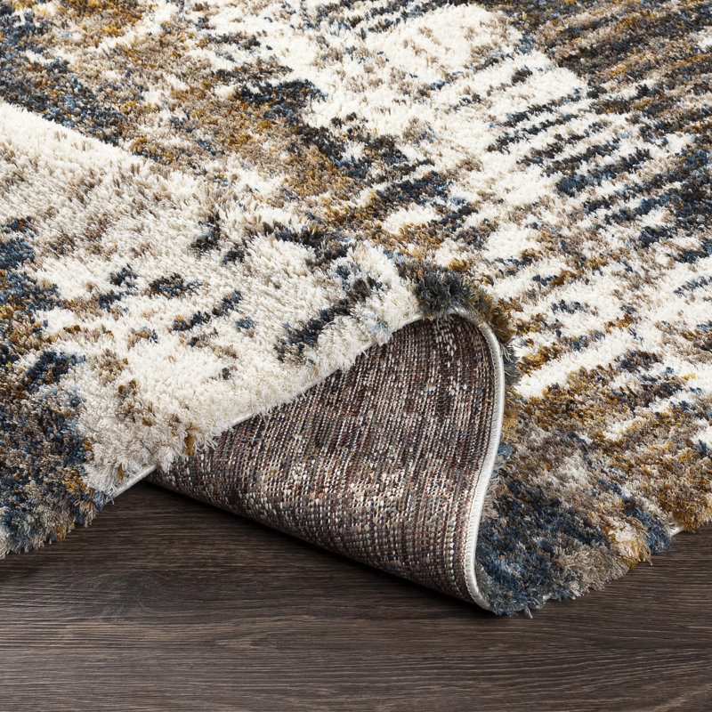Maestas Machine Woven Abstract Shag Area Rug in Navy/Brown, Rectangle 5'3" x 7'