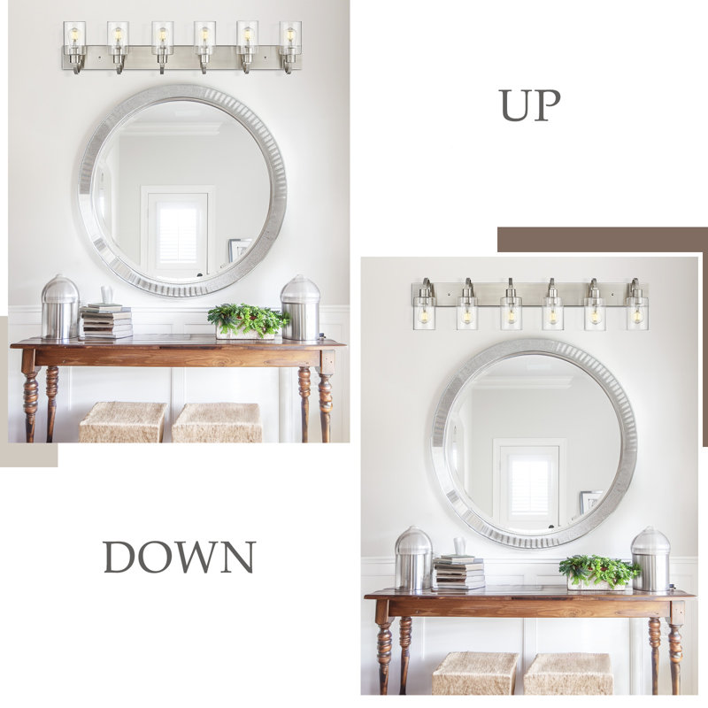 6-Light Dimmable Vanity Light Farmhouse Clear Glass Shade, Brushed Nickel