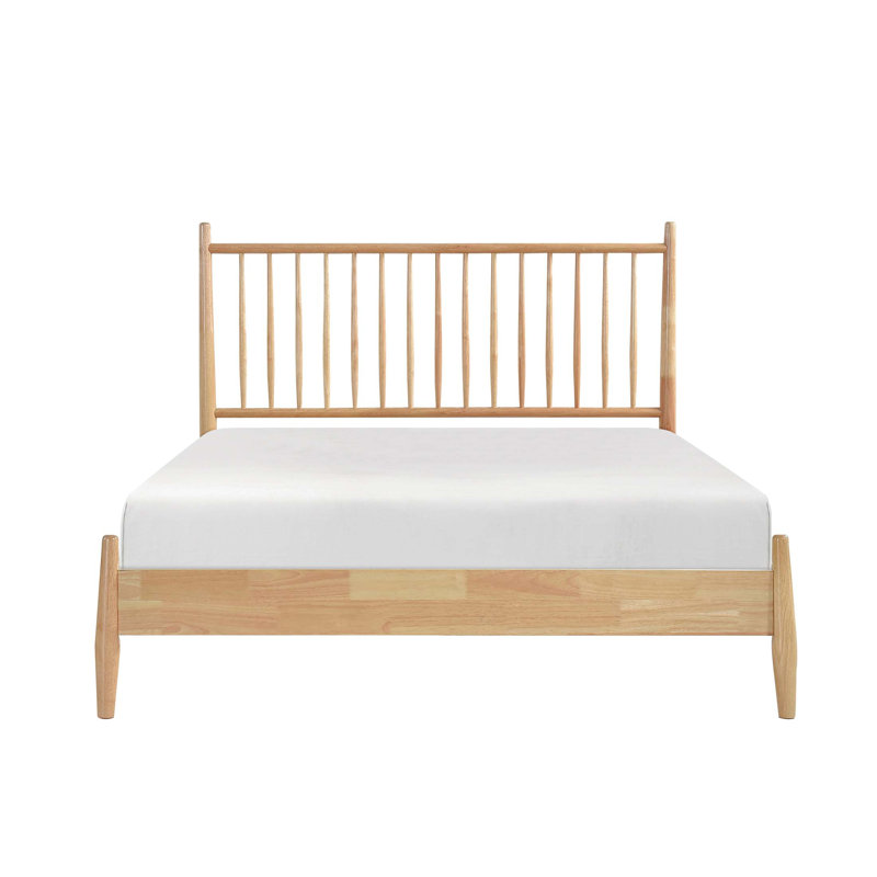 Lit plateforme de style Mid-Century avec tête de lit à lattes verticales, assemblage facile et finition naturelle pour toute chambre à coucher