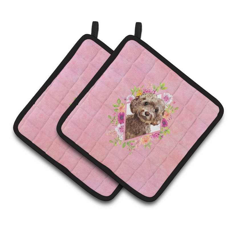 Ensemble de cuisinier poignée 2 pièces caroline trésors sheltie, Rose, Cockapoo chocolat