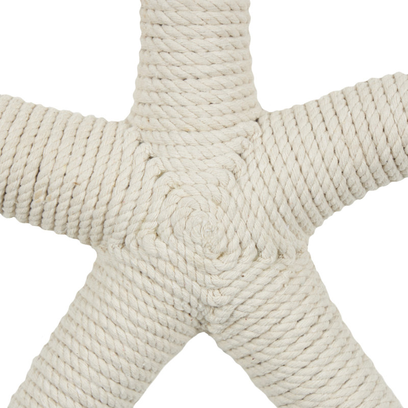 Jute Rope Handmade Wrapped Starfish Wall Decor with Hanging Rope, Cream