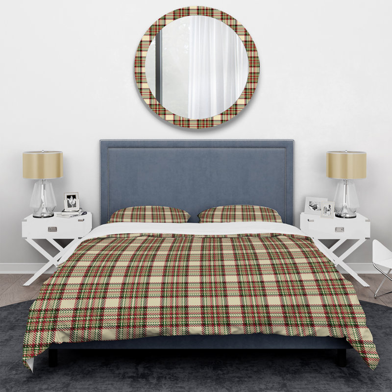 Tartan crème à carreaux - Ensemble de housse de couette abstrait - Microfibre de polyester
