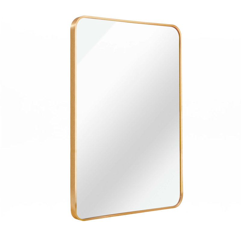 Metal Framed Rectangular Bathrrom Mirror For Wall, Gold