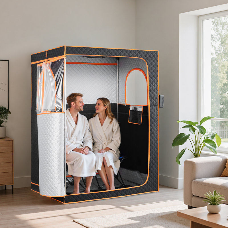 2 Person Portable Infrared Sauna Full Body Spa Tent with Chairs Black