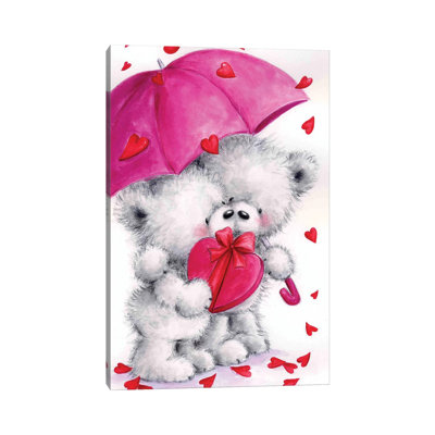 Valentine Grey Bears by MAKIKO - Wrapped Canvas Print