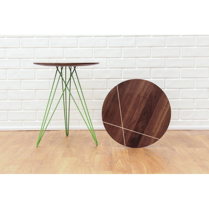 Hudson Solid Wood Top End Table, Green, Walnut