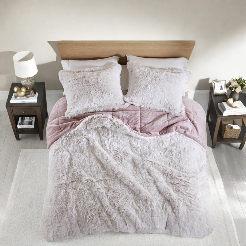 Ensembles de literie en fausse fourrure douce pour lit simple TG, rose moderne et blanc