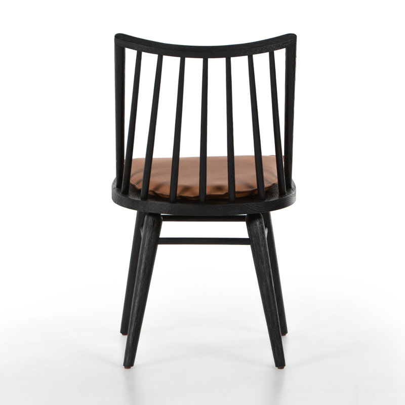 Lewis Windsor Solid Wood Stool, Bar Stool (29" Seat Height), Black Oak, Brown/Sheepskin