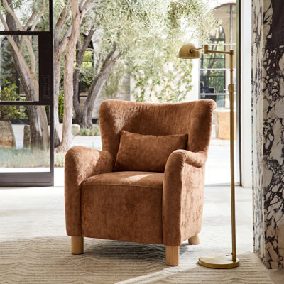 Walbert Modern Boucle Wingback Accent Chair with Pillow and Solid Wood Legs