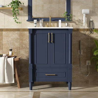 Meuble-lavabo moderne de 24 pouces avec motif orné, charnières à fermeture en douceur et rangement spacieux, idéal pour les salles de bain élégantes et efficaces