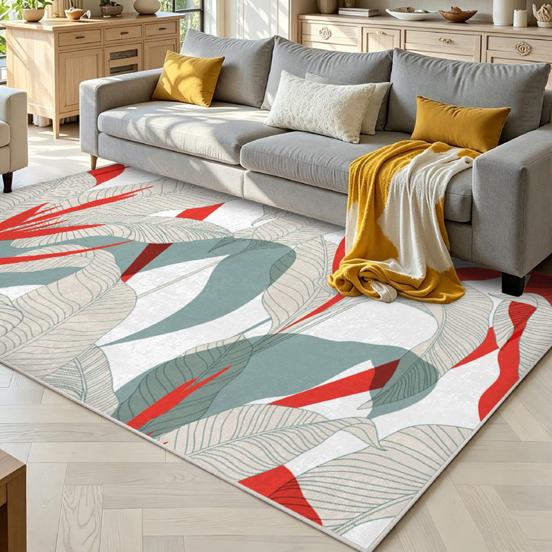 Blue Seamless Floral Vintage Oriental Style Flower Line Red Thailand Abstract Machine Washable Indoor Area Rug