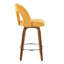 Tabouret de comptoir à hauteur fixe avec pivot en bois de noyer et tissu jaune avec repose-pieds rond en métal chromé - ensemble de 2