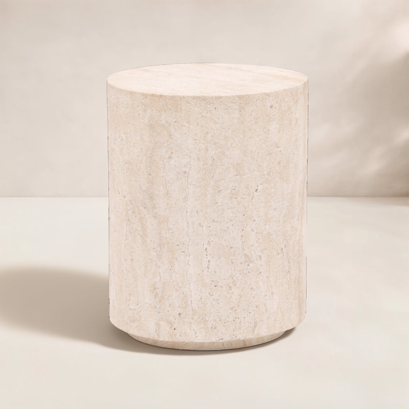 Sol Lightweight Concrete Outdoor End Table, Faux Travertine