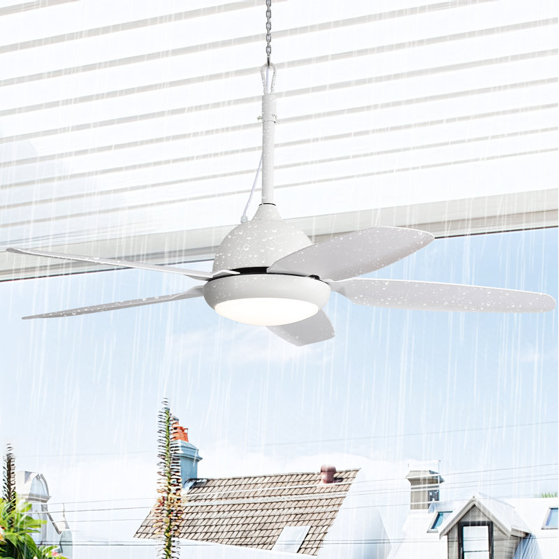 Ventilateur de plafond 52 po pour l'extérieur, Ip65, à fixation au crochet, à brancher, à intensité variable, télécommande, courant continu réversible, ventilateur de plafond blanc pour chambre à coucher de patio