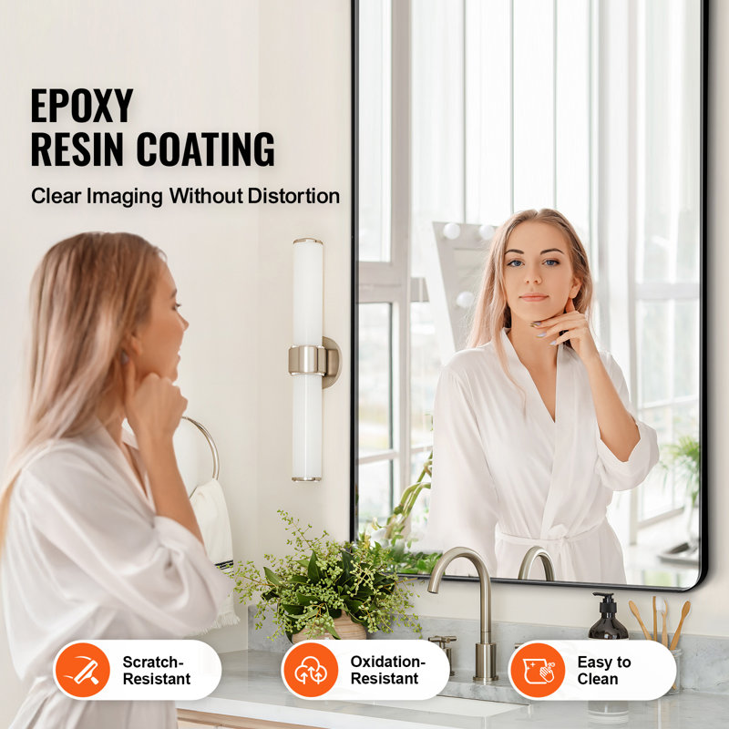 Square Wall Mounted Mirror 30" x 40" Mirror with Aluminium Alloy Frame, 30" x 48", Black, Rectangle