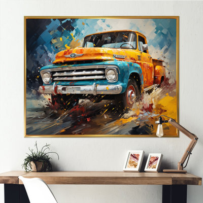 " Yellow Pickup Truck Abstract Expressionism "