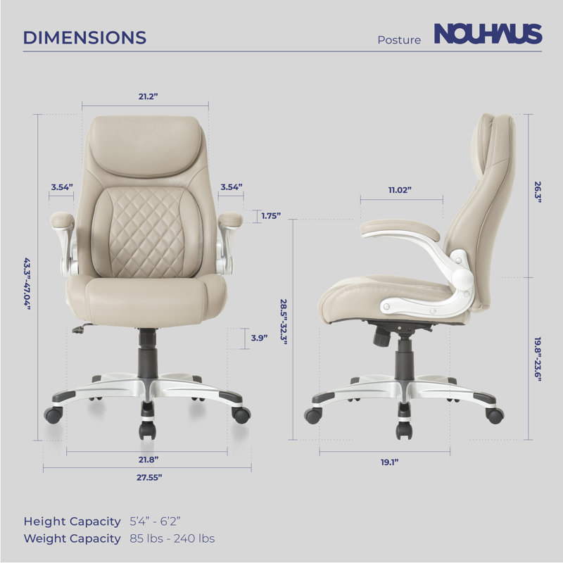 Taupe Ergonomic PU Leather Executive Office Chair with Adjustable Arms