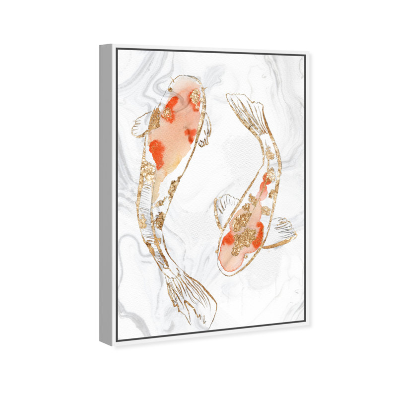 « two koi fish marble », impression sur toile, Cadre blanc, H 24 po x l 36 po