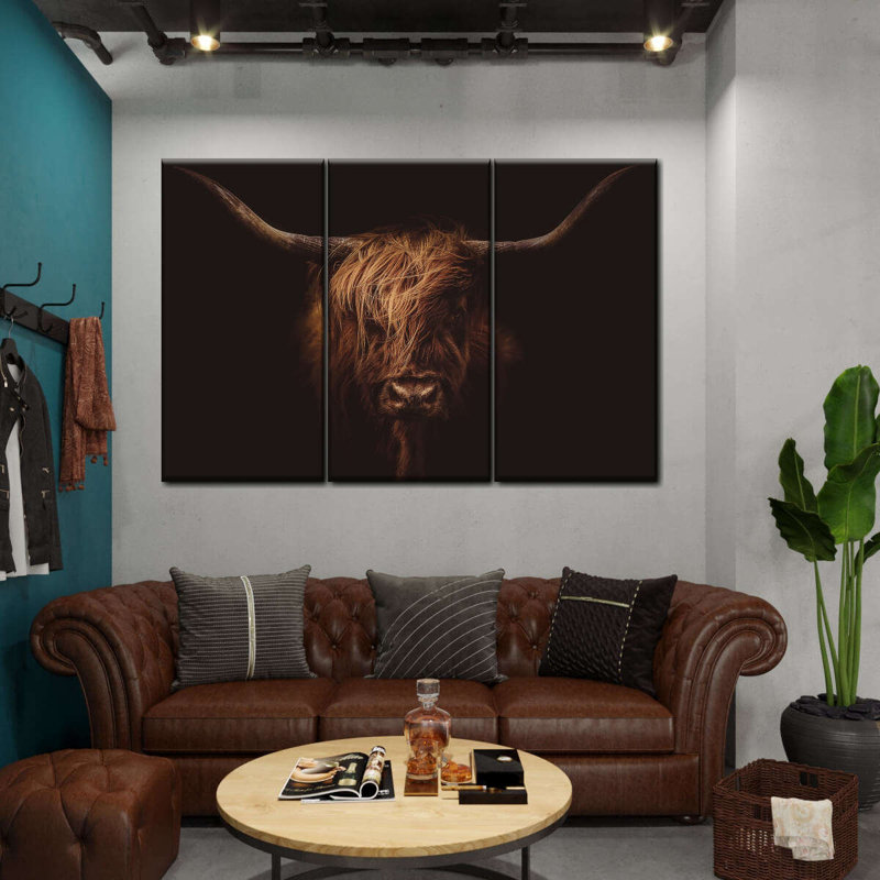 «Handsome Highland Cow on Canvas», ensemble de 3 pièces, H 48 po x l 74 po x P 1,25 po