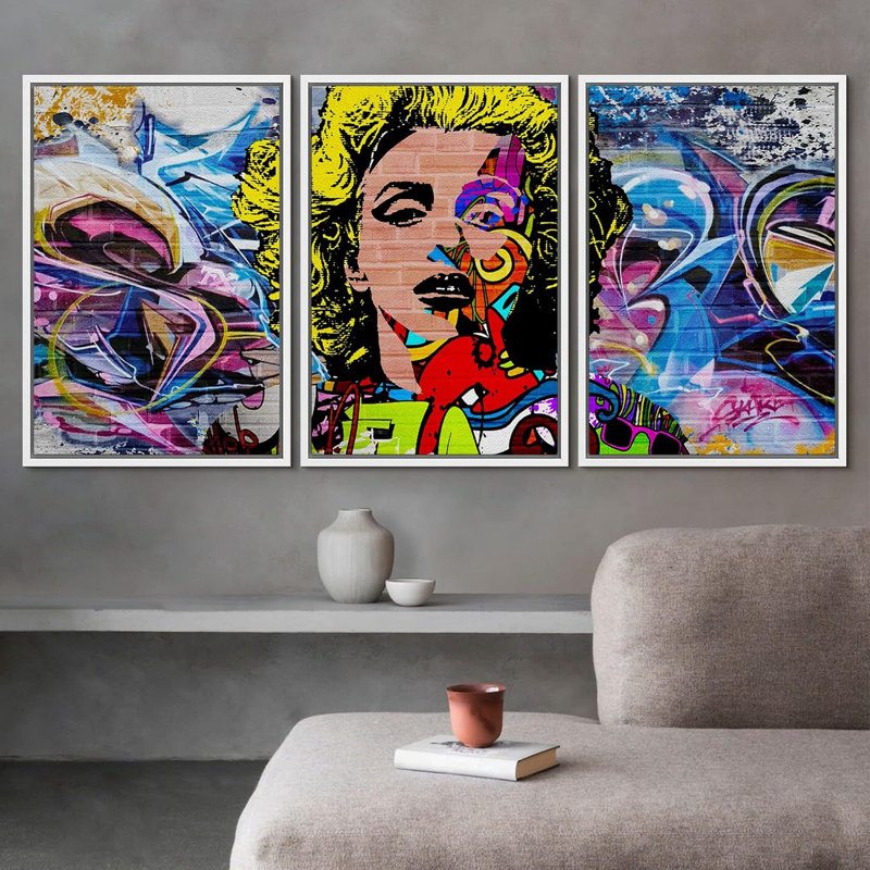 Peinture en aérosol Glam Marilyn Monroe Graffiti et art urbain, art moderne coloré, portrait urbain, 3 pièces