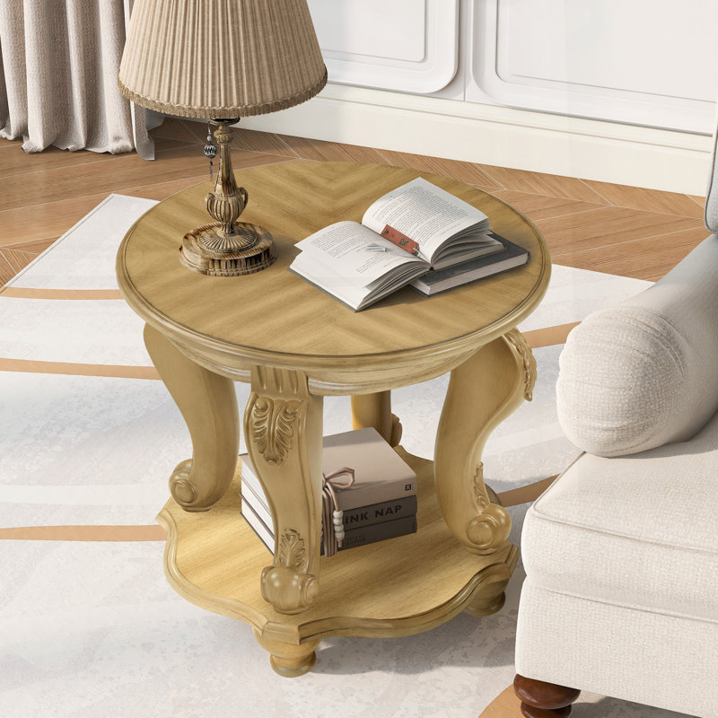 Table de bout ronde de 22 pouces à deux tons, table d'appoint en bois avec tablette, facile à assembler pour le salon