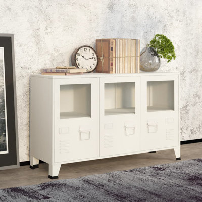 Charemon Sideboard Industrial Storage Cabinet for Living Room Metal and Glass