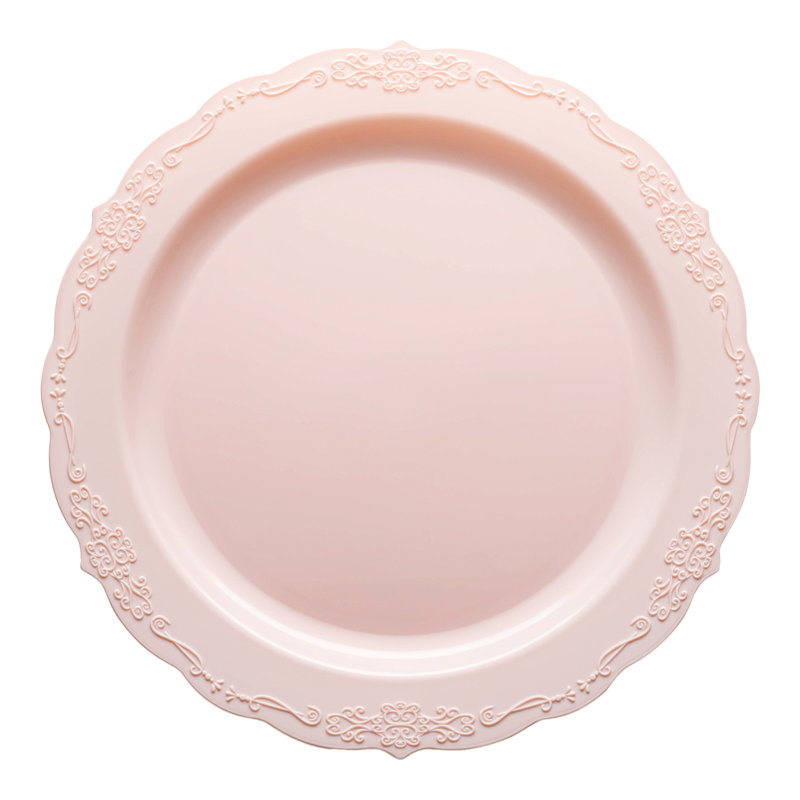 Grandes assiettes jetables rondes en plastique rose (10 po)