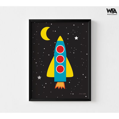 «Blast Off» par Ann Kelle, art mural fusée spatiale, art de l'espace pour enfants, décoration murale de vaisseau spatial, impression de l'espace, impression de fusée colorée