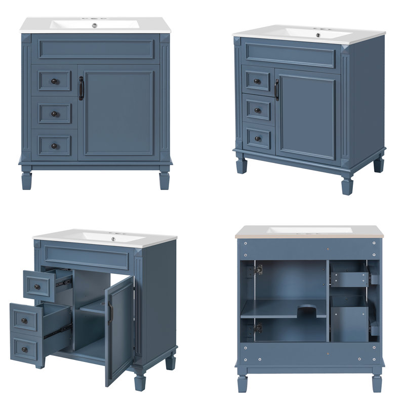 Ensemble de meuble-lavabo autoportant, tablette réglable, Bleu