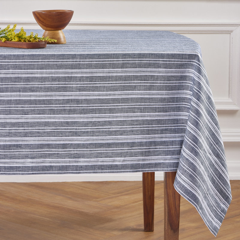 Chelsea Stripe - 100% Pure Linen Tablecloth, 108" L x 60" W, Striped, Navy/White