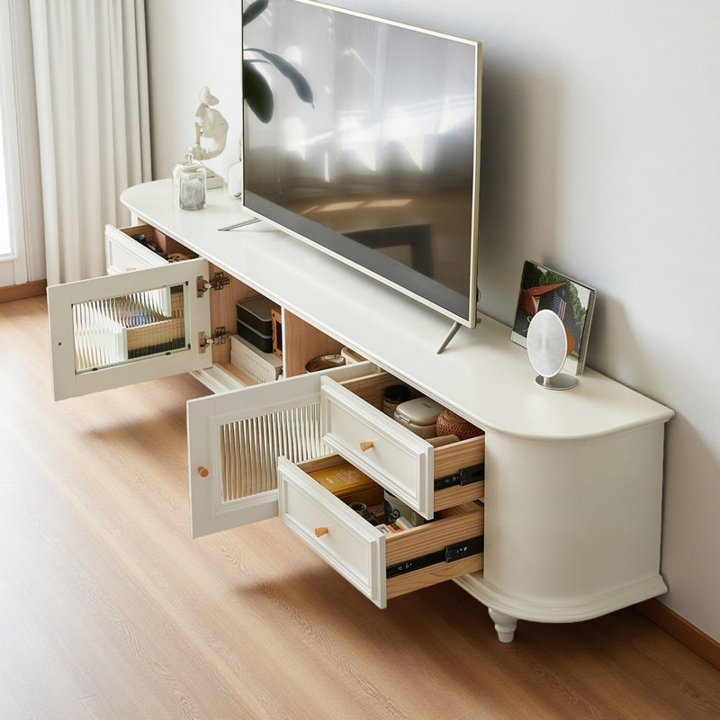 Meuble télé simple et léger de luxe de style crème, Blanc cassé