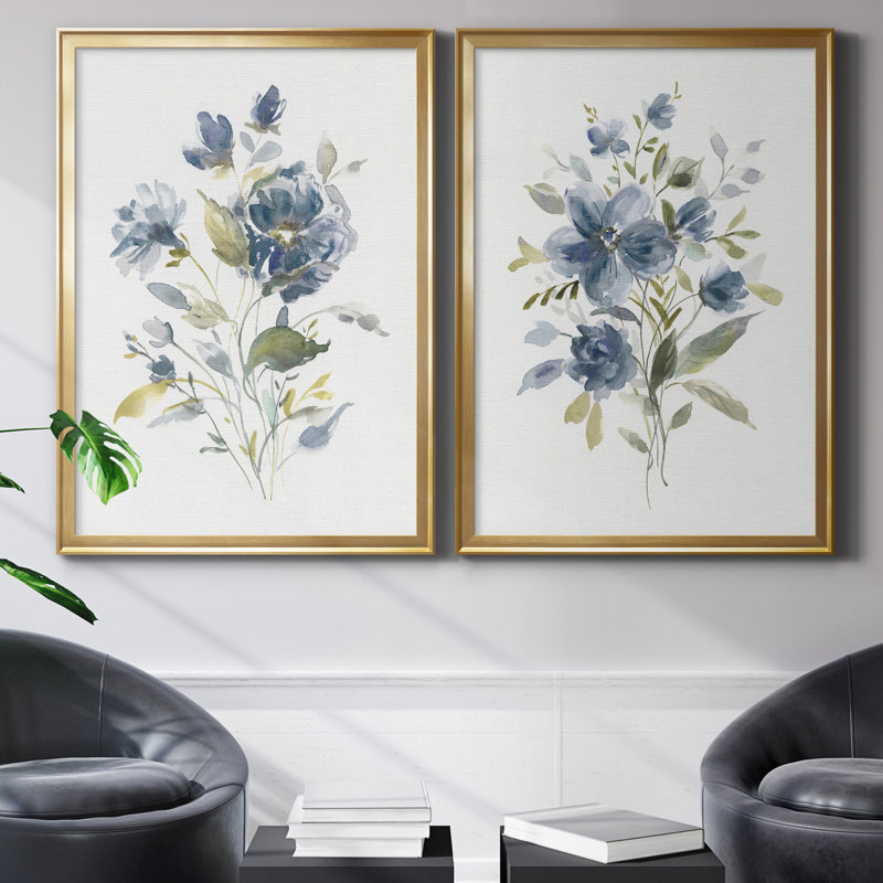 Linen Botanical I - ensemble de 2 reproductions, Toile encadrée dorée, Pas de tapis, H 85 po x l 30,5 po x P 1,5 po