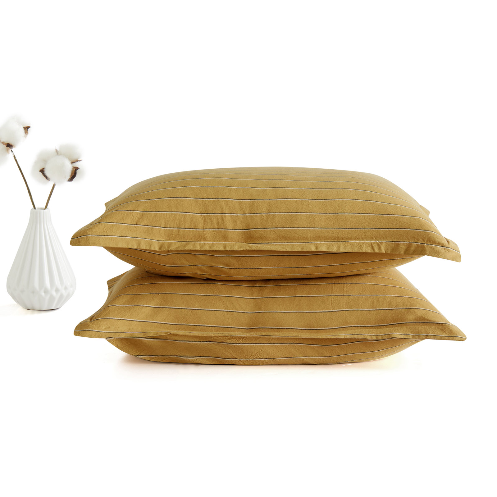 Dione Cotton Duvet Cover Set, Queen Duvet Cover + 2 Queen Shams, Mustard Yellow