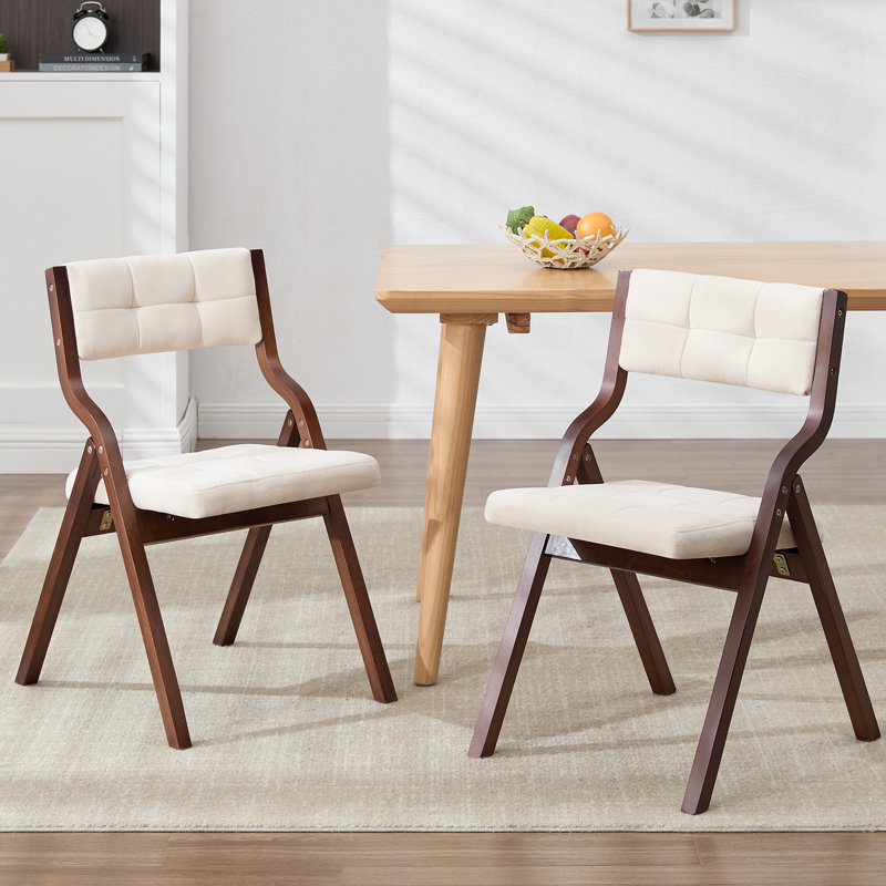 Versatile Soft-Padded Folding Chair: Perfect for Dining and Relaxation, Beige Fabric/Brown Frame