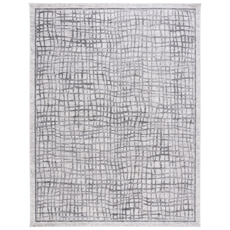 Tapis géométrique ivoire / argent Bethlyn, Rectangle 8 pi x 10 pi