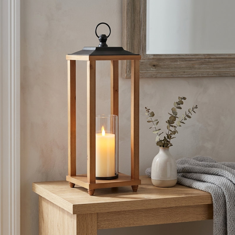 Vivora Wood & Metal Open Side Lantern, 24" H x 8" W x 8" D