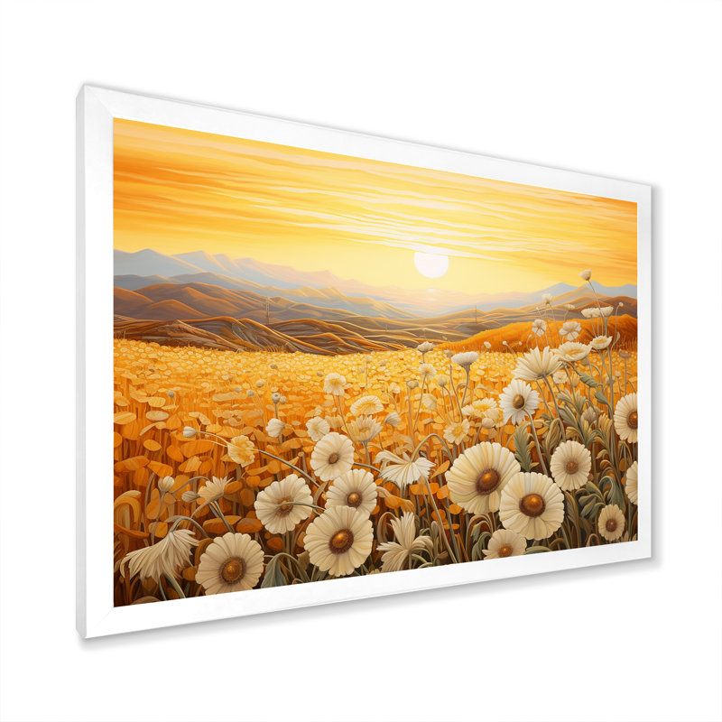 Radiant Golden Blooming Meadow II sur toile, Cadre simple blanc, H 34 po x l 44 po x P 1,5 po