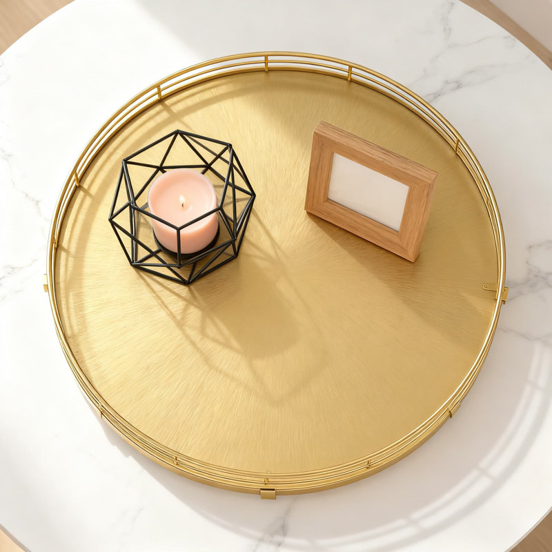 Rotating Wood Tray With Metal Frame, Multi-Purpose Organizer For Bathroom Vanity, Dresser, Kitchen Countertop, And Coffee Table Decor