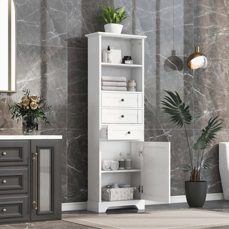 Versatile Tall Storage Cabinet with Multiple Compartments for Various Rooms, White