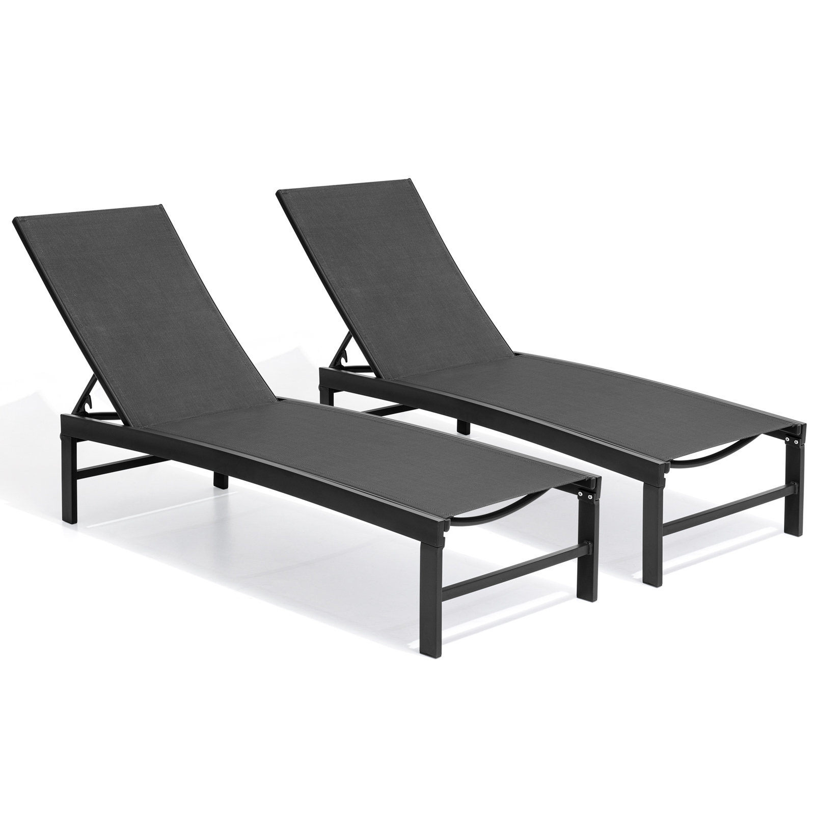 Marilea Outdoor Aluminium Reclining Chaise Lounge, The Black Mesh/Black Frame