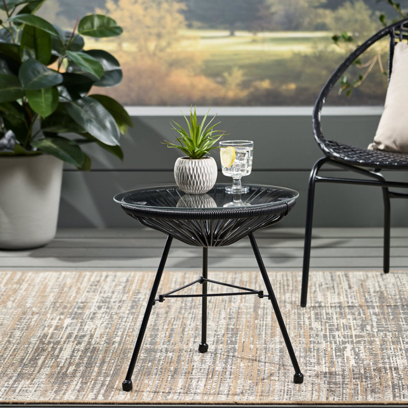 Table d'appoint en verre trempé - Mobilier d'extérieur moderne noir
