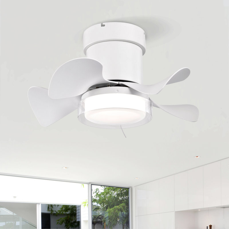 Low Noise Abs Blade Remote Ceiling Fan With Led Light For Kitchen Bedroom Dining Room Toilet Patio, Matte White