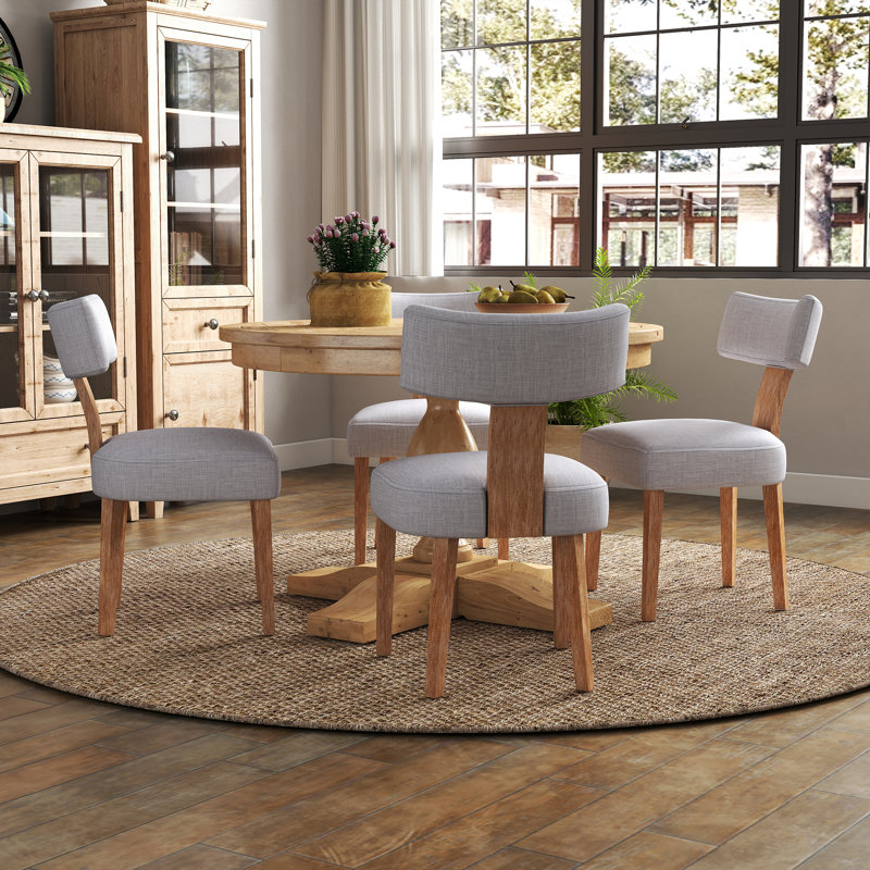 5-Piece Dining Set Mid-Century Modern Wooden Table & Upholstered Chair Set For Home, Kitchen, Dining Room, Natural