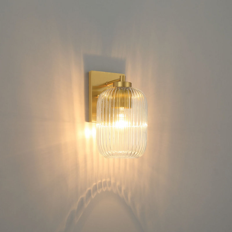 Brass Wall Light with Ribbed Glass Shade