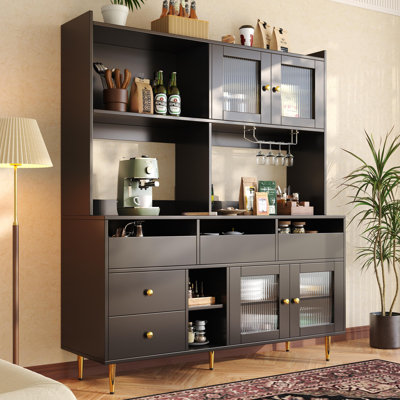 Display Cabinet With 4 Doors And 5 Drawers